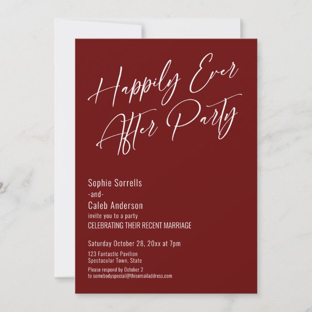 Happily Ever After Party Modern Elegant Burgundy Invitation (Front)