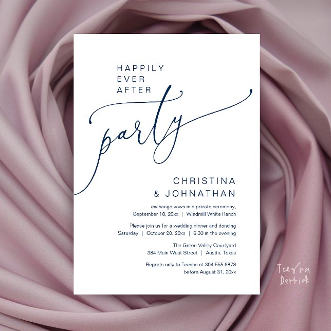 Happily Ever After Party, Modern Reception Dinner Invitation (Happily Ever After Party, Modern Reception Dinner Invitation Card in Navy Blue)