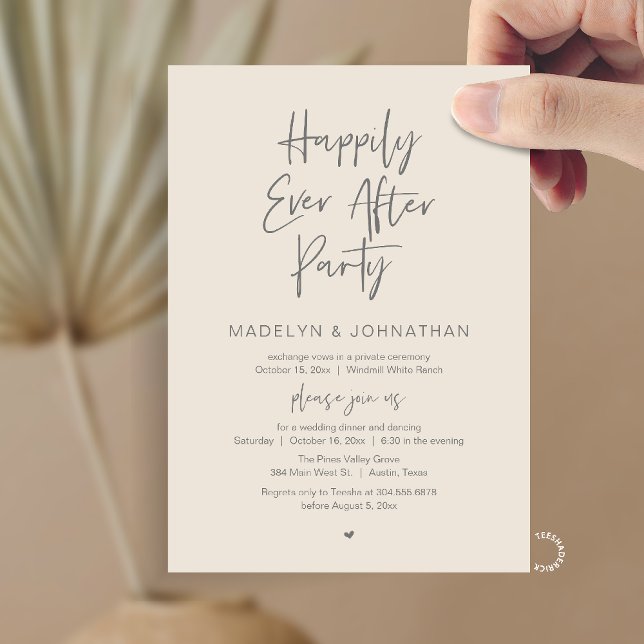 Happily Ever After Party, Modern Wedding Dinner Invitation (Happily Ever After Party, Modern Wedding Reception Dinner Invitation card in cream grey)