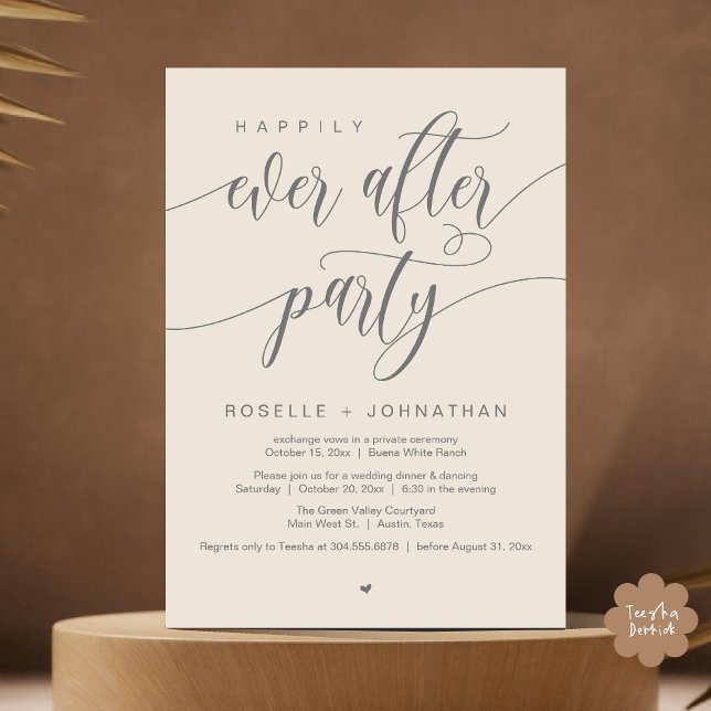 Happily Ever After Party Modern Wedding Dinner Invitation (Happily Ever After Party Modern Wedding Dinner Dancing Invitation Card PDF Cream Grey)