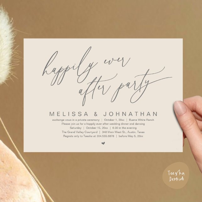 Happily Ever After Party Modern Wedding Dinner Invitation (Happily Ever After Party Modern Romantic Wedding Dinner Party Invitation Card PDF Cream Grey)