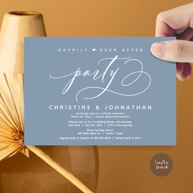 Happily Ever After Party, Modern Wedding Dinner Invitation (Happily Ever After Party, Modern Wedding Dinner Invitation Card, Modern Romantic, PDF, Dusty Blue)