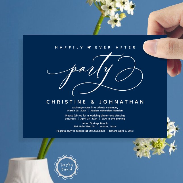 Happily Ever After Party, Modern Wedding Dinner Invitation (Happily Ever After Party, Modern Wedding Dinner Invitation Card, Modern Romantic, PDF, Navy Blue)