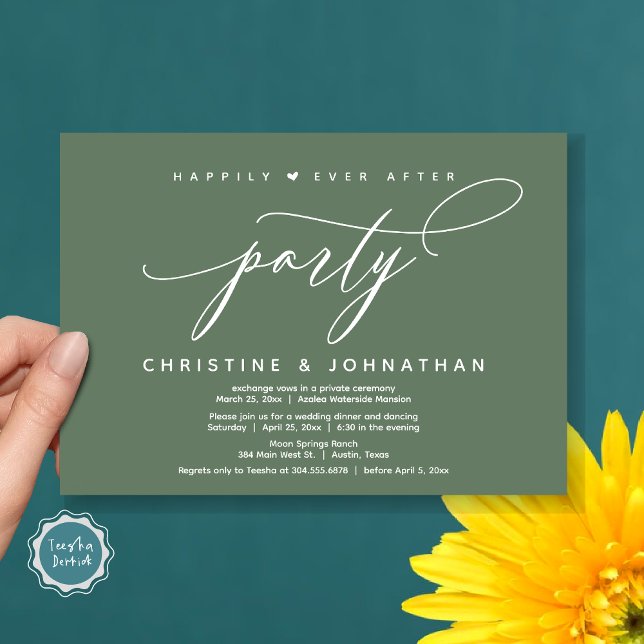 Happily Ever After Party, Modern Wedding Dinner Invitation (Happily Ever After Party, Modern Wedding Dinner Invitation Card, Modern Romantic, PDF, Sage Green)