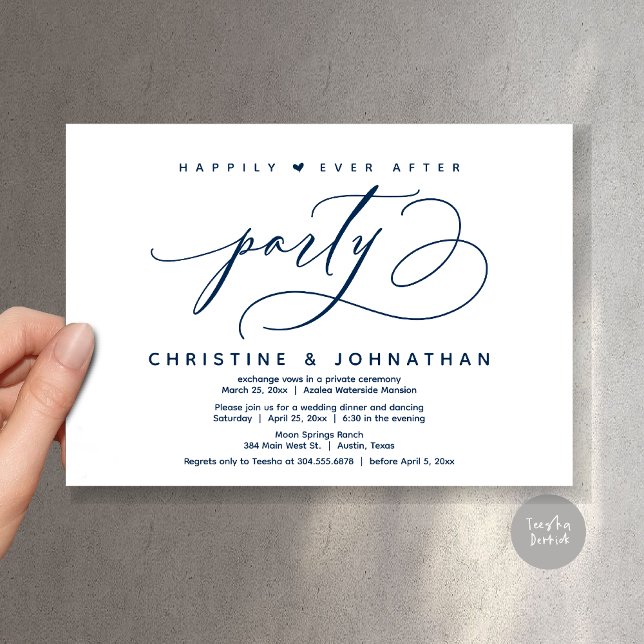 Happily Ever After Party, Modern Wedding Dinner Invitation (Happily Ever After Party, Modern Wedding Dinner Invitation Card, Modern Romantic, PDF, Navy Blue)