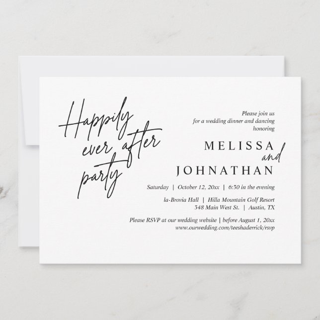 Happily Ever After Party, Modern Wedding Dinner Invitation (Front)