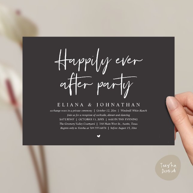  Happily Ever After Party Modern Wedding Reception Invitation (Happily Ever After Party Modern Wedding Reception Invitation Card in Charcoal Grey)