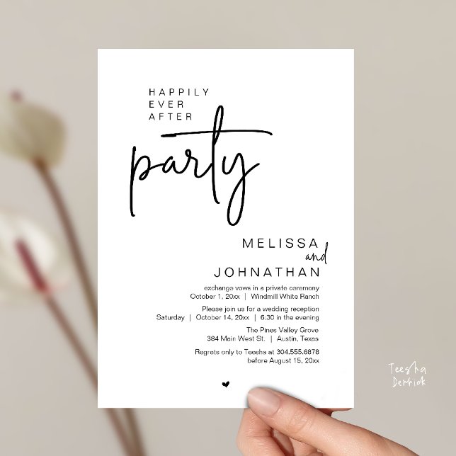 Happily Ever After Party, Modern Wedding Reception Invitation (Happily Ever After Party, Modern Wedding Reception Invitation Card in black and white)