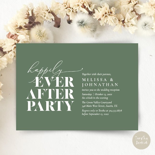 Happily Ever After Party, Modern Wedding Reception Invitation (Happily Ever After Party, Modern Wedding Reception Dinner Invitation Card pdf Sage Green)