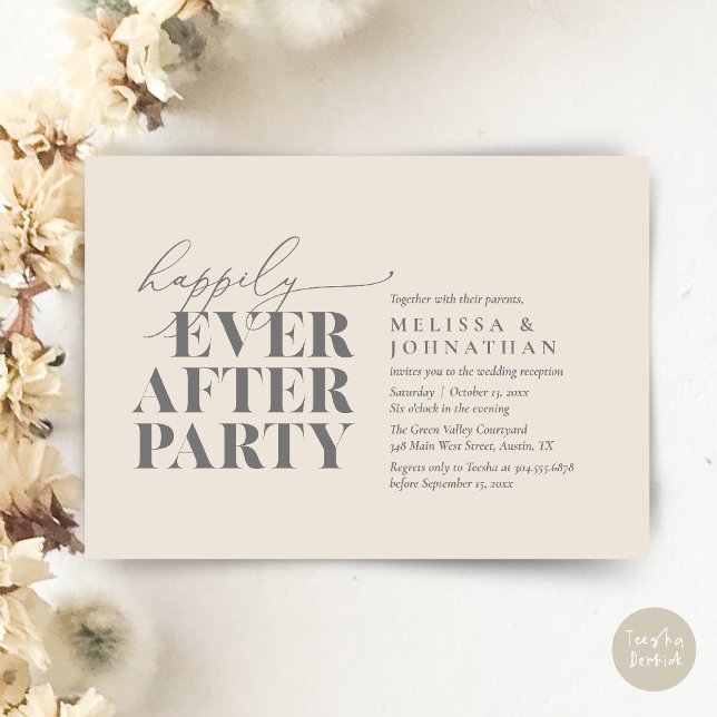 Happily Ever After Party, Modern Wedding Reception Invitation (Happily Ever After Party, Modern Wedding Reception Dinner Invitation Card pdf Cream Grey)