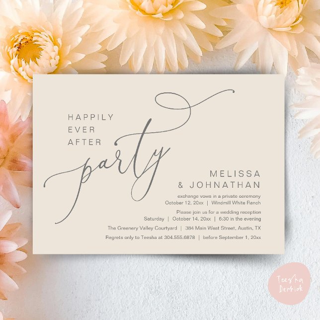 Happily Ever After Party Modern Wedding Reception Invitation (Happily Ever After Party Modern Wedding Reception Dinner Brunch Lunch Invites card PDF Cream Grey)