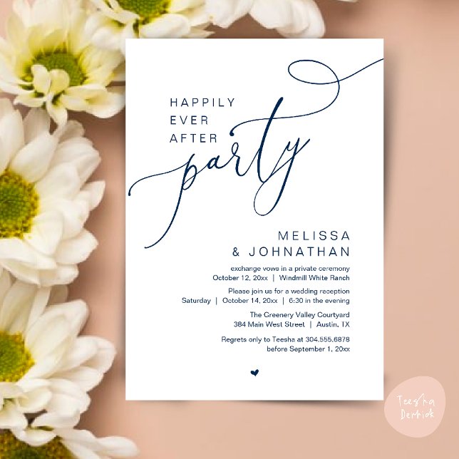 Happily Ever After Party Modern Wedding Reception Invitation (Happily Ever After Party Modern Wedding Reception Dinner Brunch Lunch Invites card PDF Navy Blue)