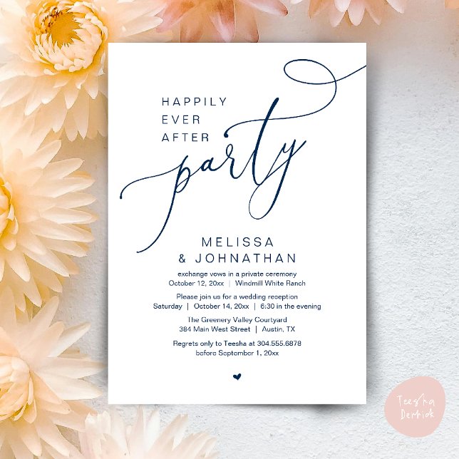 Happily Ever After Party Modern Wedding Reception Invitation (Happily Ever After Party Modern Wedding Reception Dinner Brunch Lunch Invites card PDF Navy Blue)