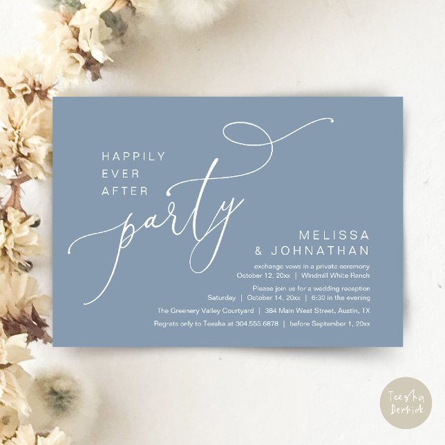Happily Ever After Party Modern Wedding Reception Invitation (Happily Ever After Party Modern Wedding Reception Dinner Brunch Lunch Invites card PDF Dusty Blue)
