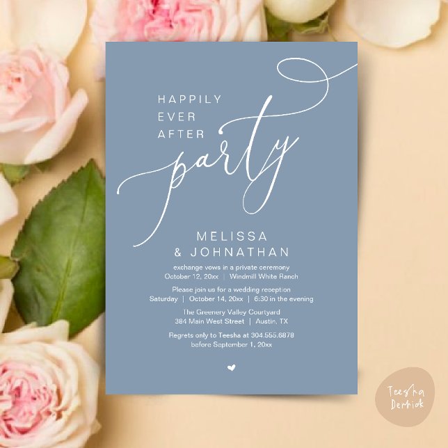 Happily Ever After Party Modern Wedding Reception Invitation (Happily Ever After Party Modern Wedding Reception Dinner Brunch Lunch Invites card PDF Dusty Blue)