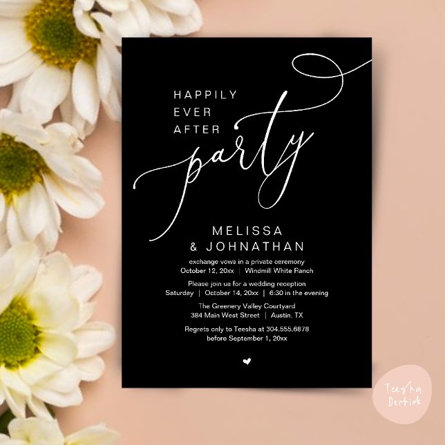Happily Ever After Party Modern Wedding Reception Invitation (Happily Ever After Party Modern Wedding Reception Dinner Brunch Lunch Invites card PDF Classy Black)