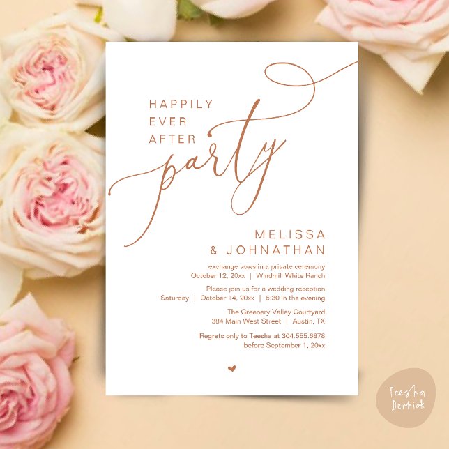 Happily Ever After Party Modern Wedding Reception Invitation (Happily Ever After Party Modern Wedding Reception Dinner Brunch Lunch Invites card PDF Copper Brown)