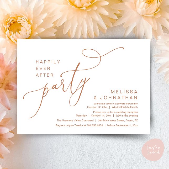 Happily Ever After Party Modern Wedding Reception Invitation (Happily Ever After Party Modern Wedding Reception Dinner Brunch Lunch Invites card PDF Copper Brown)