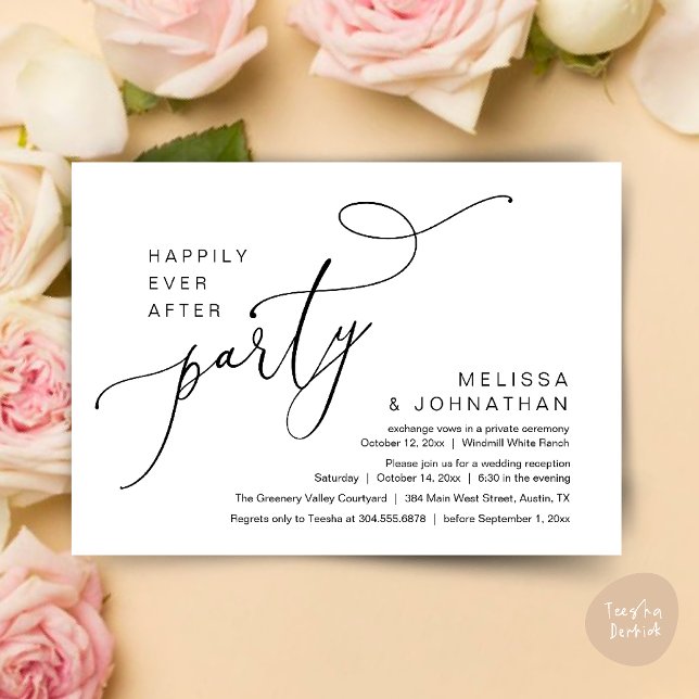 Happily Ever After Party Modern Wedding Reception Invitation (Happily Ever After Party Modern Wedding Reception Dinner Brunch Lunch Invites card PDF Black White)