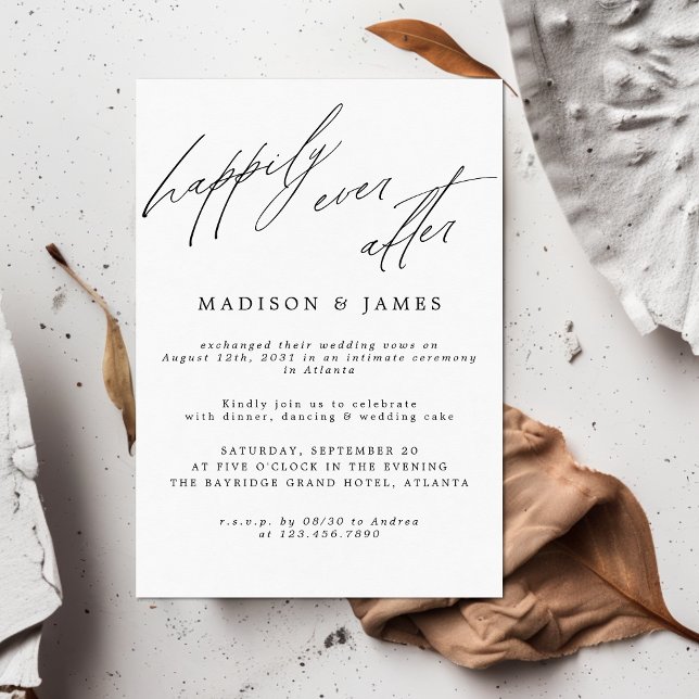 Happily Ever After Party Photo Calligraphy Wedding Announcement (Creator Uploaded)