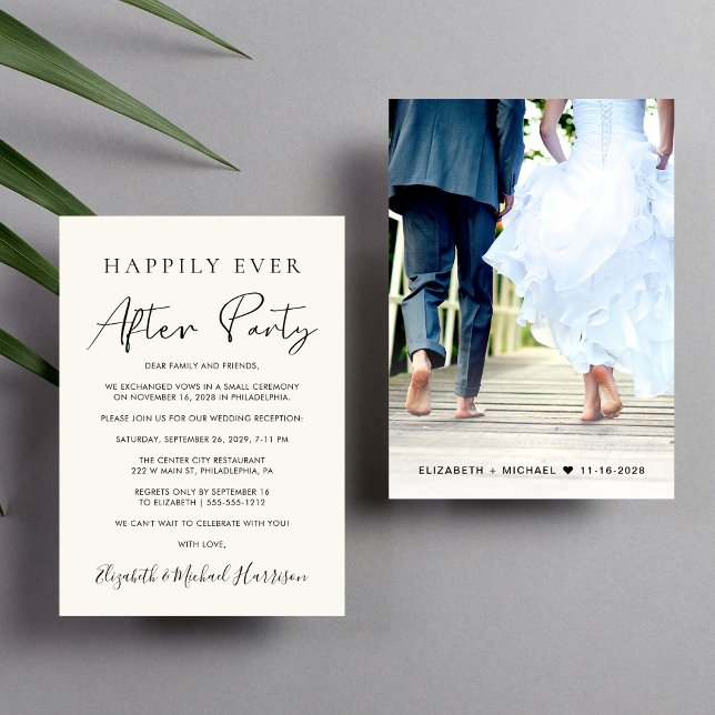 Happily Ever After Party Photo Cream Reception Announcement (From private vows to a grand happily ever after party - celebrate with family and friends)