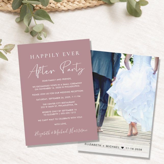 Happily Ever After Party Photo Dusty Rose Wedding Announcement (Creator Uploaded)