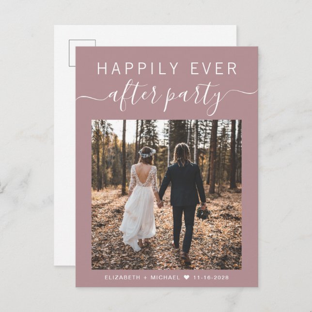 Happily Ever After Party Photo Dusty Rose Wedding Announcement Postcard (Front/Back)