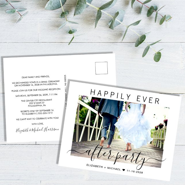 Happily Ever After Party Photo Wedding Announcement Postcard (Creator Uploaded)