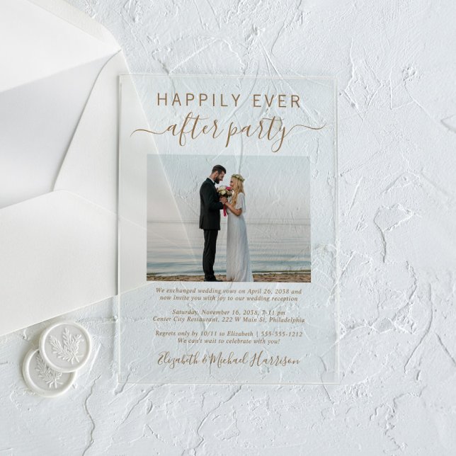Happily Ever After Party Photo Wedding Reception Acrylic Invitations (Make your wedding reception unforgettable with stunning acrylic invitations—modern, elegant, unique!)