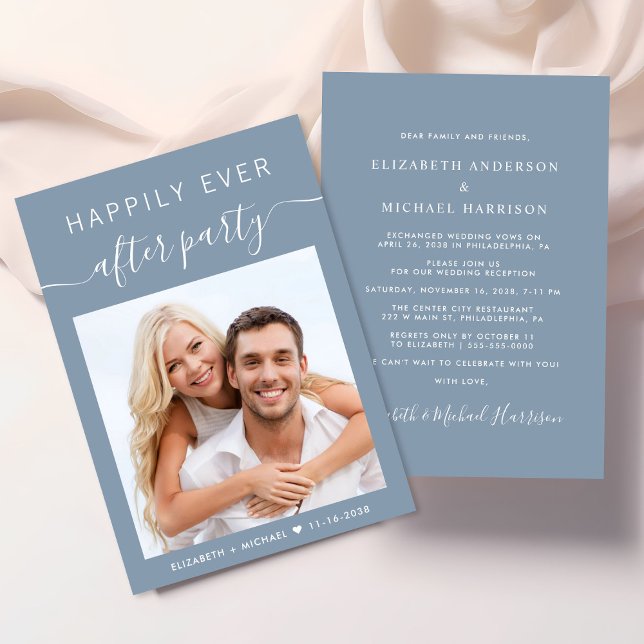 Happily Ever After Party Photo Wedding Reception Invitation (A chic Happily Ever After Party Invitation to set the tone for an unforgettable event)