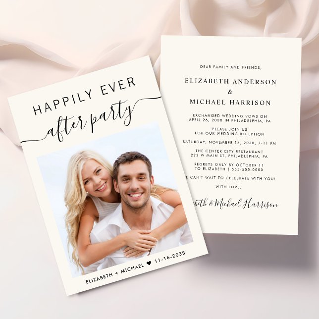 Happily Ever After Party Photo Wedding Reception Invitation (A chic Happily Ever After Party Invitation to set the tone for an unforgettable event)