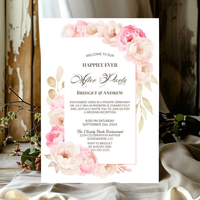Happily Ever After Party Pink Floral Reception Invitation (Creator Uploaded)