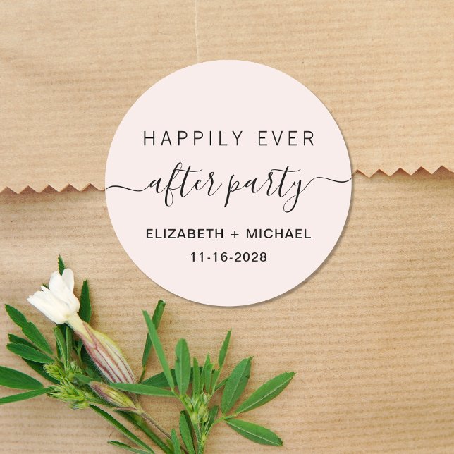 Happily Ever After Party Pink Wedding Reception Classic Round Sticker (Creator Uploaded)