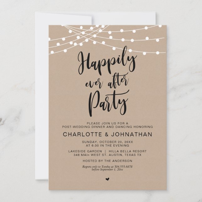 Happily Ever After Party, Post Wedding Elopement  Invitation (Front)