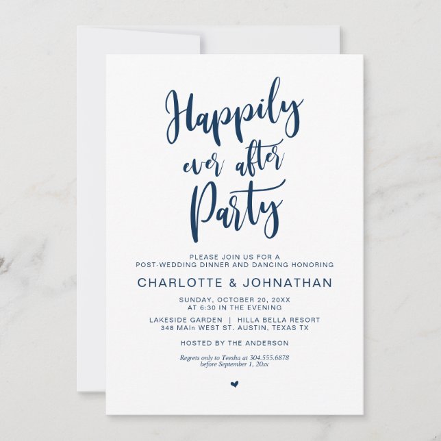 Happily Ever After Party, Post Wedding Elopement  Invitation (Front)