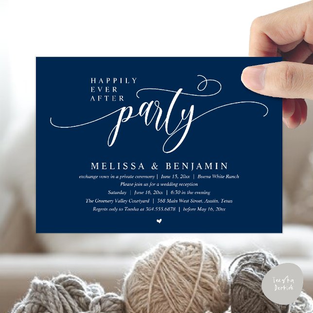 Happily Ever After Party, Reception Modern Minimal Invitation (Happily Ever After Party, Reception Modern Minimal Invitation Card in Navy Blue)