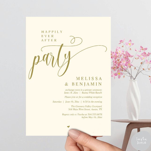 Happily Ever After Party, Reception Modern Minimal Invitation (Happily Ever After Party, Reception Modern Minimal Invitation Card in Yellow Gold)
