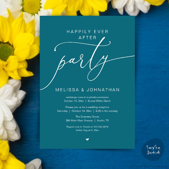 Happily Ever After Party Romance Wedding Reception Invitation (Happily Ever After Party Romance Wedding Reception Invitation card in emerald green)