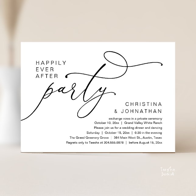 Happily Ever After Party, Romantic Wedding Dinner Invitation (Happily Ever After Party, Romantic Wedding Dinner Invitation card in black and white)