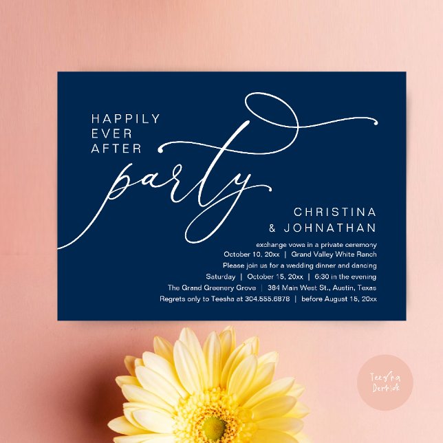 Happily Ever After Party, Romantic Wedding Dinner Invitation (Happily Ever After Party, Romantic Wedding Dinner Invitation card in navy blue)