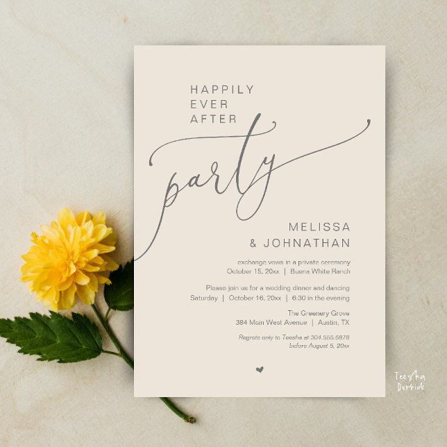 Happily Ever After Party Romantic Wedding Dinner Invitation (Happily Ever After Party Romantic Wedding Dinner Invitation Card in cream grey)