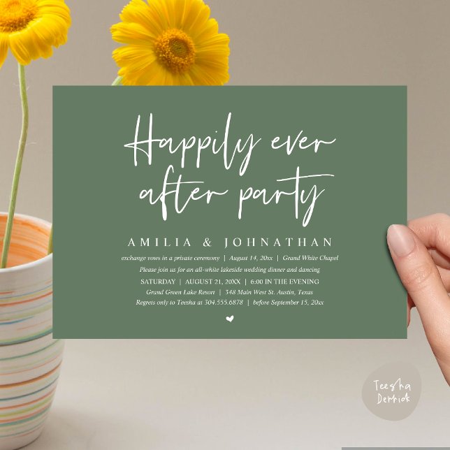 Happily Ever After Party, Romantic Wedding Dinner Invitation (Happily Ever After Party, After the wedding celebration Romantic Dinner Invites Card PDF Sage Green)