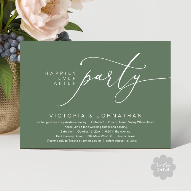 Happily Ever After Party, Romantic Wedding Dinner Invitation (Happily Ever After Party, Romantic Wedding Dinner Invitation Card PDF aesthetic Rustic Sage Green)