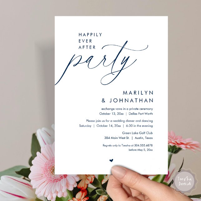 Happily Ever After Party, Romantic Wedding Dinner Invitation (Happily Ever After Party, Modern Romantic Wedding Dinner Invitation Card, PDF, in Navy Blue)