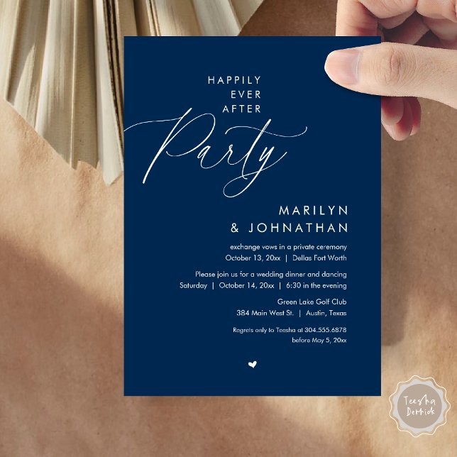 Happily Ever After Party, Romantic Wedding Dinner Invitation (Happily Ever After Party, Modern Romantic Wedding Dinner Invitation Card, PDF, in Navy Blue)