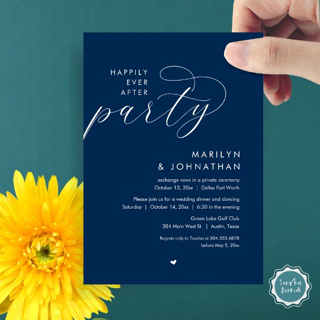 Happily Ever After Party, Romantic Wedding Dinner Invitation (Happily Ever After Party, Modern Romantic Wedding Dinner Invitation Card, PDF, in Navy Blue)