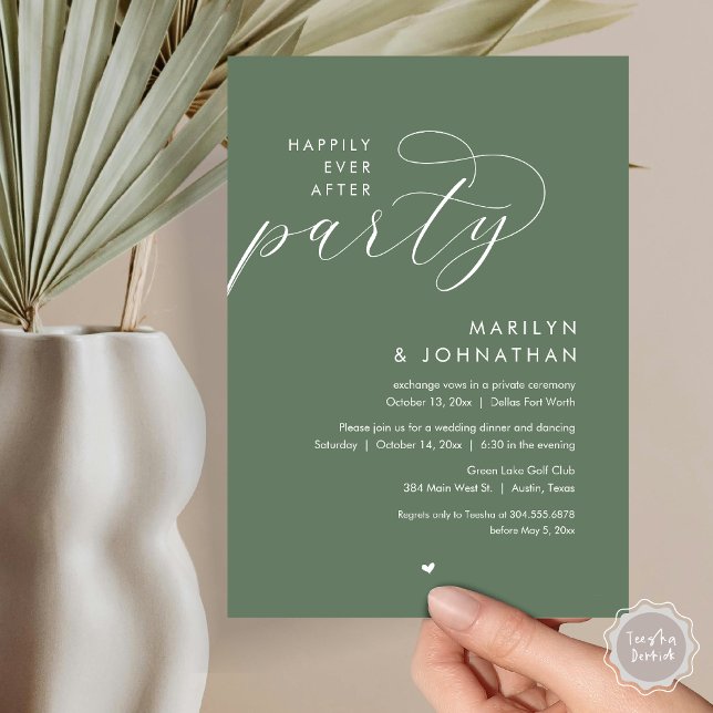 Happily Ever After Party, Romantic Wedding Dinner Invitation (Happily Ever After Party, Modern Romantic Wedding Dinner Invitation Card, PDF, in Forest Sage Green)