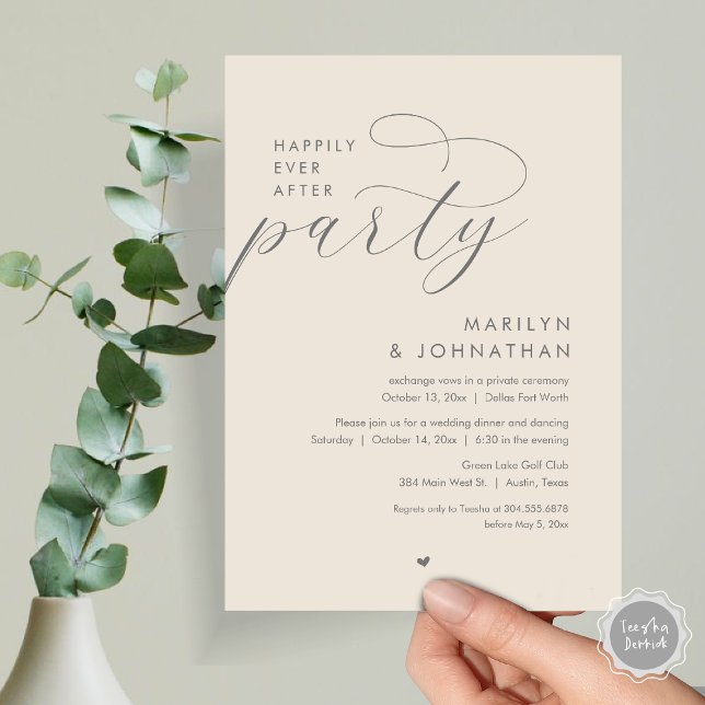 Happily Ever After Party, Romantic Wedding Dinner Invitation (Happily Ever After Party, Modern Romantic Wedding Dinner Invitation Card, PDF, in Dark Grey Cream)