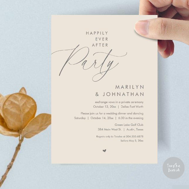 Happily Ever After Party, Romantic Wedding Dinner Invitation (Happily Ever After Party, Modern Romantic Wedding Dinner Invitation Card, PDF, in Dark Grey Cream)