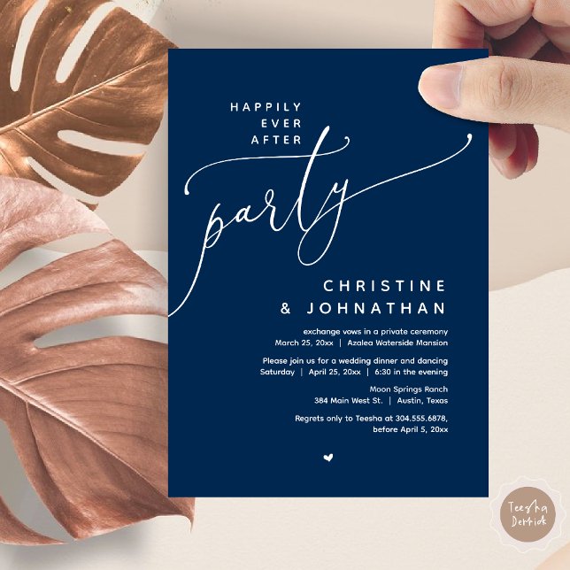 Happily Ever After Party, Romantic Wedding Dinner Invitation (Romantic Happily Ever After Party, Modern Wedding Dinner Invitation Card, PDF, Classy Navy Blue)